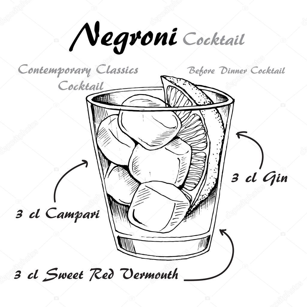 Vector illustration of alcoholic cocktail negroni sketch