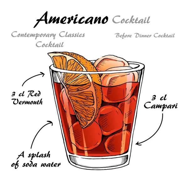 Vektorillustration av alkoholhaltiga cocktail americano skiss — Stock vektor