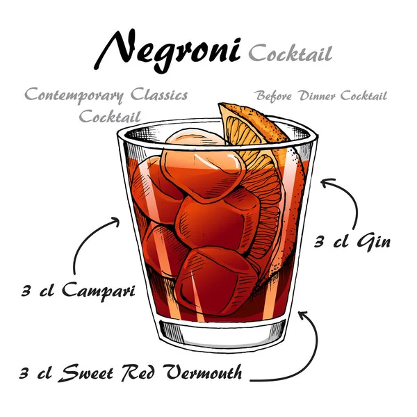 Illustration vectorielle du croquis negroni cocktail alcoolisé — Image vectorielle