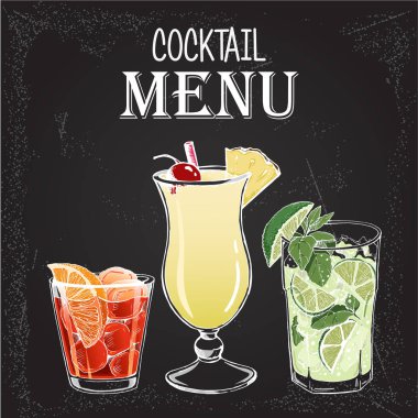 Alkollü kokteyller el çizilmiş stil 2 Vektör illüstrasyon