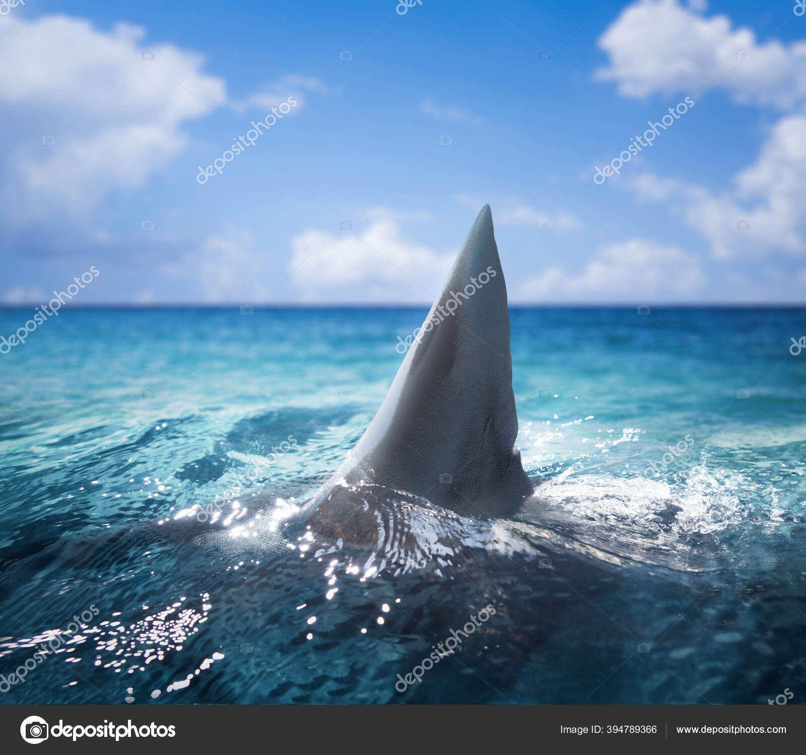 Große Weiße Haiflosse Über Dem Wasser Illustration Mixed Media -  Stockfotografie: lizenzfreie Fotos © fergregory 394789366