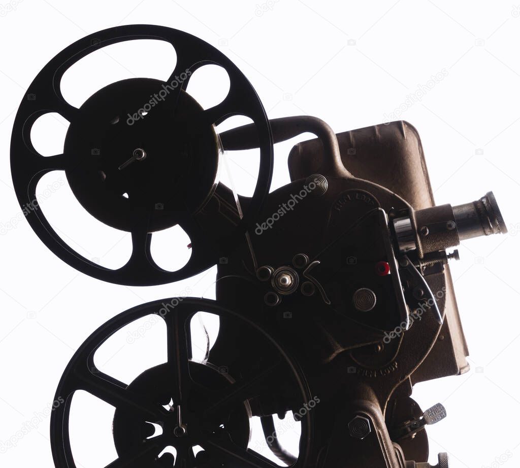 Vintage movie projector isolated on white