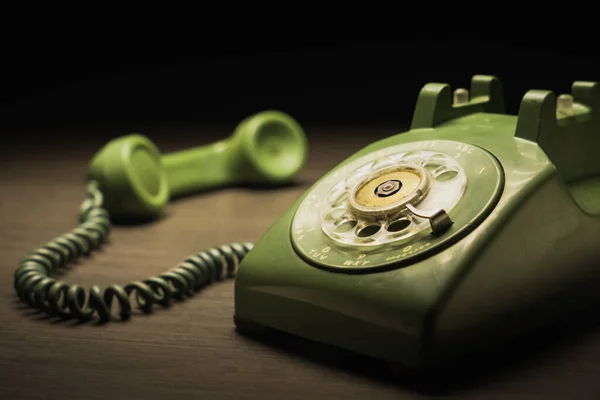 Old Green Plastic Dial Telephone Dark Background — Stock Photo, Image