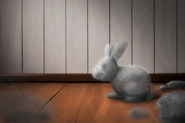 地板上的灰尘兔子 3D渲染 免版税图库照片