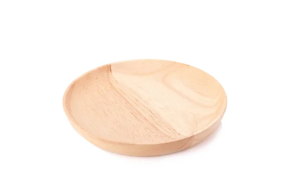 Дерев'яна тарілка ізольована на білому тлі — стокове фото