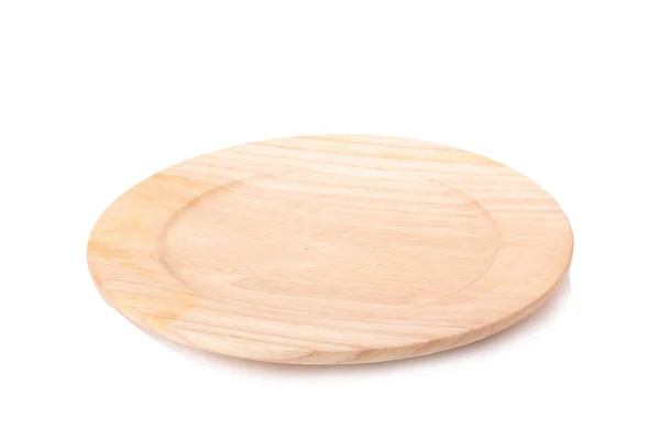 Дерев'яна тарілка ізольована на білому тлі — стокове фото