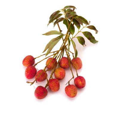 Beyaz arka planda izole edilmiş taze lychees
