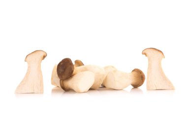 Beyaz arka planda Kral istiridye mantarı Pleurotus eryngii