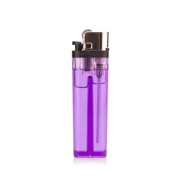 Фиолетовая зажигалка на белом фоне — стоковое фото