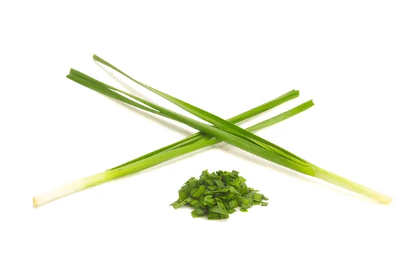 Chives Asia (leek) (cincang) terisolasi pada latar belakang putih — Stok Foto