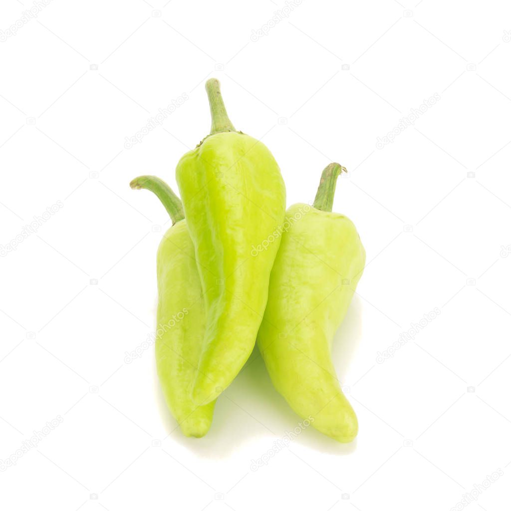 green chili peppers isolated on white background