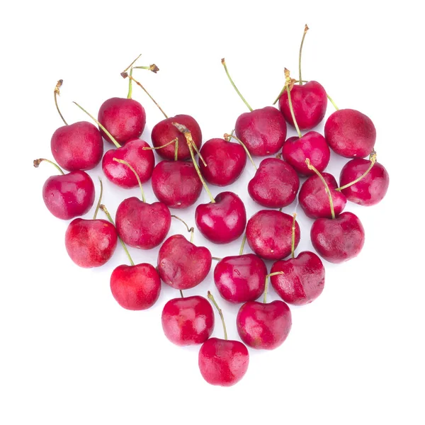 Cherry na białym tle na białym tle serce miłość — Zdjęcie stockowe