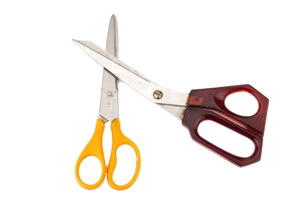 Orange and red scissors. dirty. isolated on white background — Stock Photo, Image
