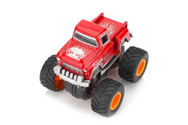 Große LKW Spielzeugfarbe rot isoliert auf weißem Hintergrund — Stockfoto
