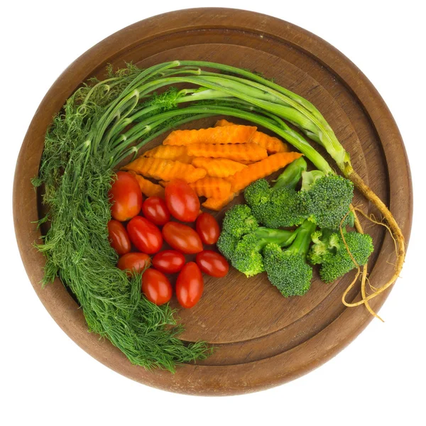 Eneldo. Tomates bebé. zanahoria. brócoli. en el viejo corte de borad woo — Foto de Stock