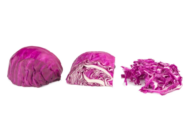Purple Cabbage half and slice isolated on white background — Stock Photo, Image