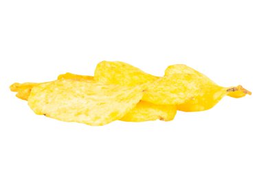 Temiz Beyaz Arkaplanda Tuzlu Atıştırmalık Cips Yığını.