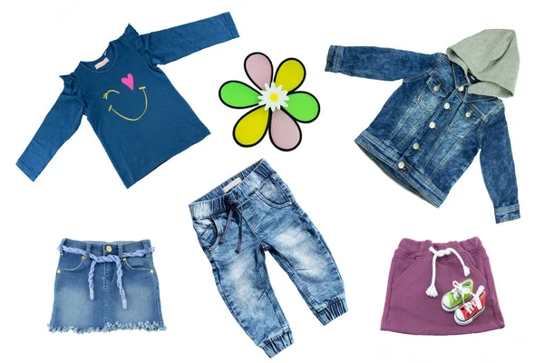 Ensemble Collage Vêtements Pour Enfants Concept Vêtements Printemps Été Isolé — Photo