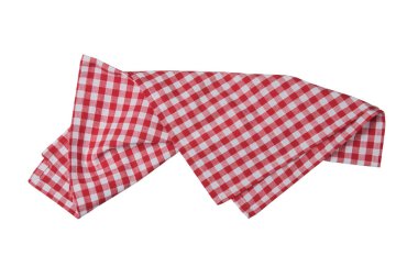 Beyaz arka plan üzerinde izole kırmızı ve beyaz kareli peçete.
