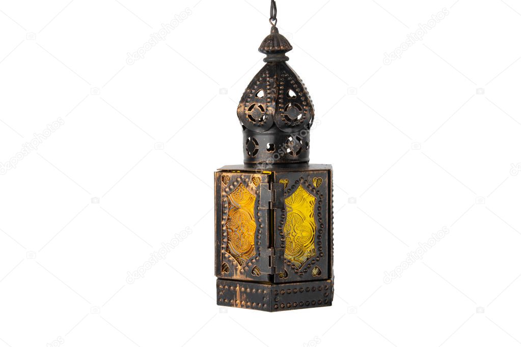 Lantern. Old oriental metallic lantern isolated on white background.