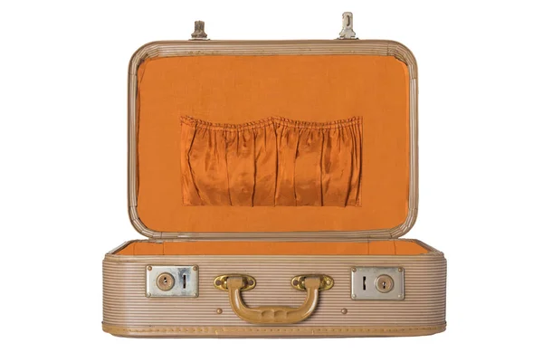 Alter Vintage Koffer Auf Weißem Hintergrund Isoliert Konzeptreise — Stockfoto