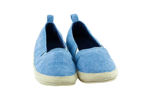 Child Fashion Pair Blue Denim Child Shoes Isolated White Background — Stock Photo, Image