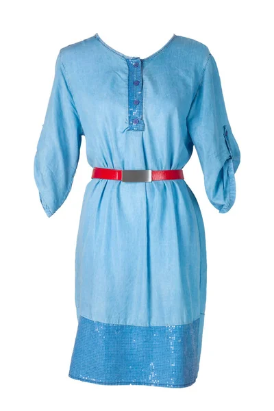 Femme Robe Été Printemps Robe Jean Bleu Femme Avec Une — Photo