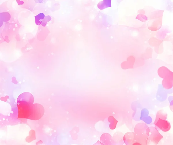 Абстрактно Праздничный Размытый Ярко Розовый Пейзажный Фон Разноцветными Сердечками Любят — стоковое фото