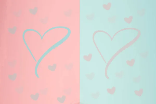 抽象节日模糊明亮的蓝色柔和的背景与粉红色的心爱博克为结婚卡或情人节 浪漫质感背景 为您的设计提供空间 — 图库照片
