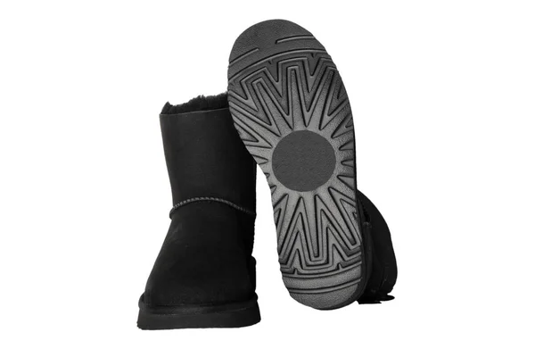 Bottes Hiver Une Paire Bottes Hiver Daim Noir Doublé Fourrure — Photo