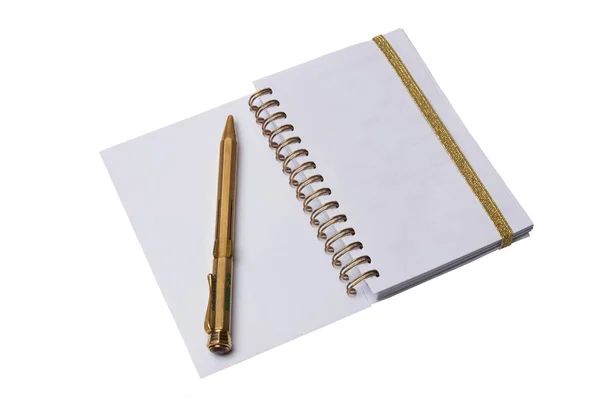 Carnet Stylo Carnet Ouvert Avec Des Pages Blanches Stylo Couleur — Photo