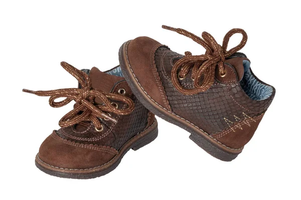Child Shoe Fashion Pair Elegant Brown Leather Shoes Shoelaces Little — Stock Photo, Image