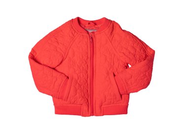 İlkbahar ve sonbahar için çocuk ceket. Şık kırmızı beyaz bir arka plan üzerinde izole ceket aşağı sıcak. Çocuk moda.