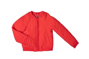 İlkbahar ve sonbahar için çocuk ceket. Şık kırmızı beyaz bir arka plan üzerinde izole ceket aşağı sıcak. Çocuk moda.