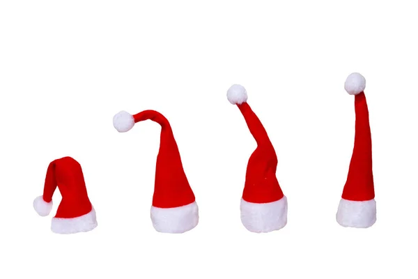 Uppsättning Santa Claus Hattar Isolerad Vit Bakgrund Jul Dekorationer Bakgrund — Stockfoto