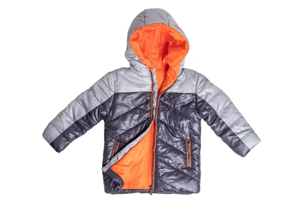 Зимняя Куртка Изолирована Стильная Черная Тёплая Куртка Оранжевой Подкладкой Детей — стоковое фото