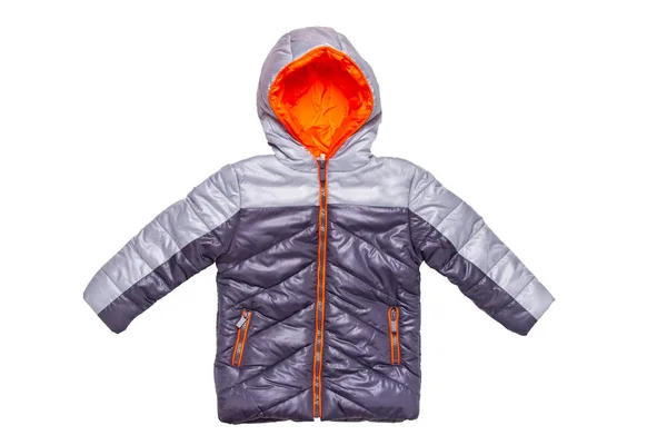 Зимняя Куртка Изолирована Стильная Черная Тёплая Куртка Оранжевой Подкладкой Детей — стоковое фото