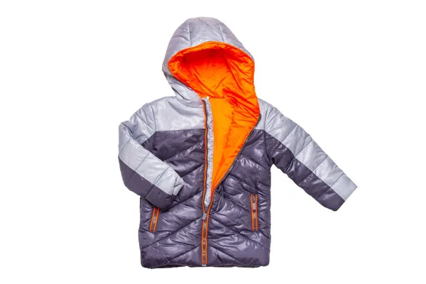 Winter Jacket Isolated Stylish Black Warm Jacket Orange Lining Kids — Stock Photo, Image