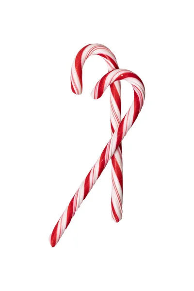 Traditional Christmas Striped Candy Cane Isolated White Background Top View — Stock Photo, Image