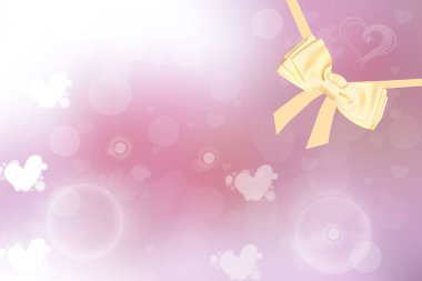 Sevgiliye arka plan soyut. Abtract Festival altın şerit ve Yay Sevgililer ya da düğün için parlak pembe arka plan bulanıklık. Romantik dokulu zemin için tasarım alanı ile. Kart kavramı.