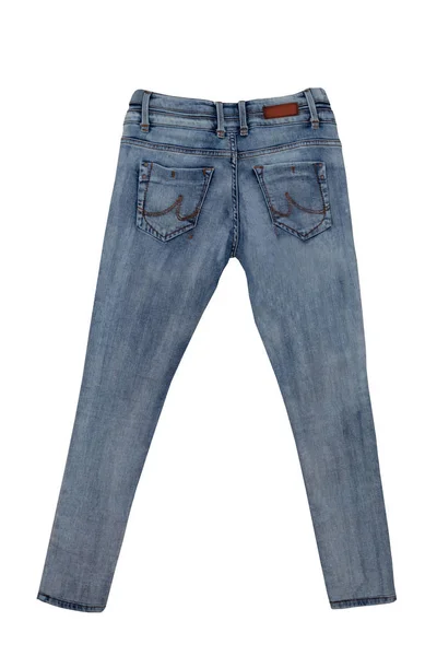 Jeans Mode Blå Jeans Byxor Isolerad Vit Bakgrund Fashionabla Denim — Stockfoto