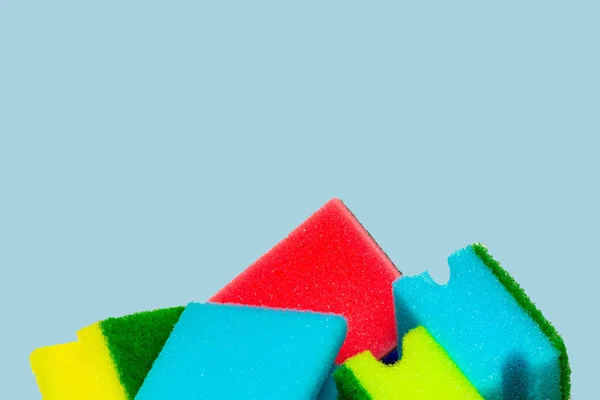 Close-up of a stack or heap of various colorful sponges or scour — Stock Photo, Image