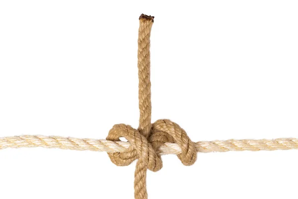 Rope isolated. Closeup of figure rolling hitch node or knot from — Stock Photo, Image