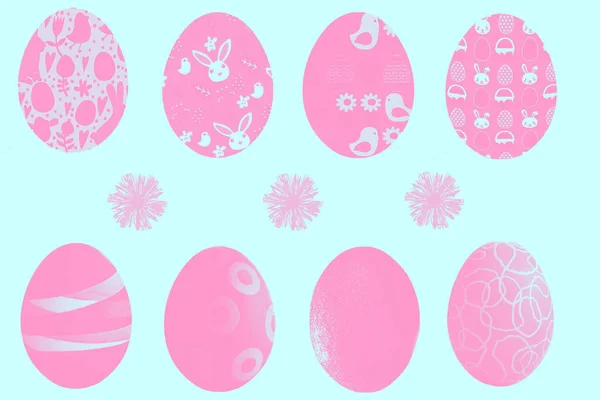 Feliz Pascua de fondo. Abstracto ocho huevos de Pascua rosa claro o —  Fotos de Stock