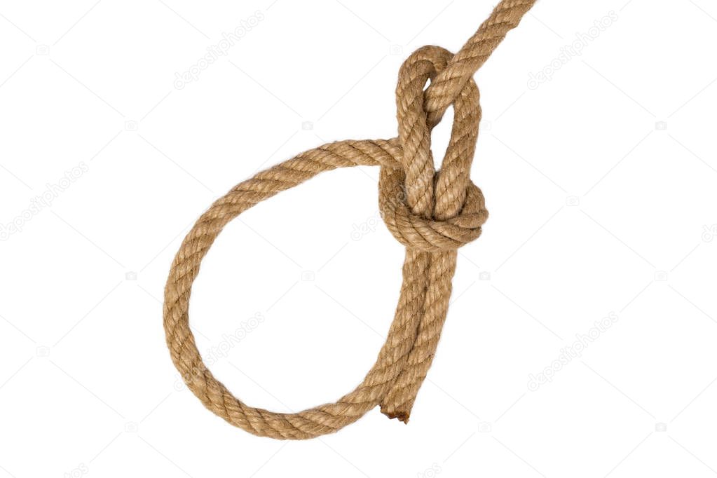 Rope isolated. Closeup of figure Palstek sailors knot or node fr