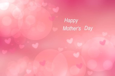 Mutlu anneler günü kartı. Soyut şenlikli pembe bokeh arka plan doku pembe ve beyaz yürekleri. Aşk tatil tebrik kartı konsepti için güzel illüstrasyon.