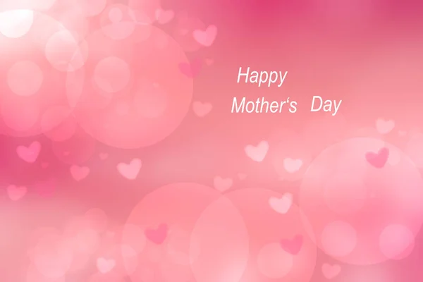Happy Mothers Day card. Abstract festive pink bokeh background texture with pink and white hearts. Beautiful illustration for love holiday greeting card concept.