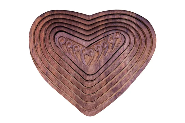 On a white background. Macro.Wooden heart background. Closeup of handmade wooden heart isolat — Stock Photo, Image