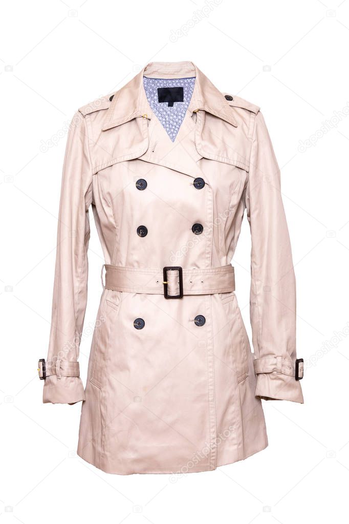 Woman coat isolated. A luxurious and stylish elegant female beig