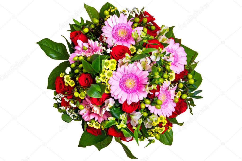 Flower bouquet isolated. Bouquet of beautiful fresh flowers top 